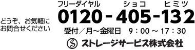 お気軽にお問合せください。お電話でのお問合わせフリーダイヤル0120-405-132 ストレージサービス株式会社